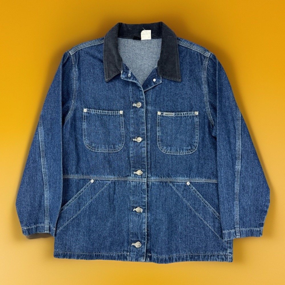 VTG Lee Riveted Denim Chore Jacket Mens USA Made Corduroy Collar Workwear